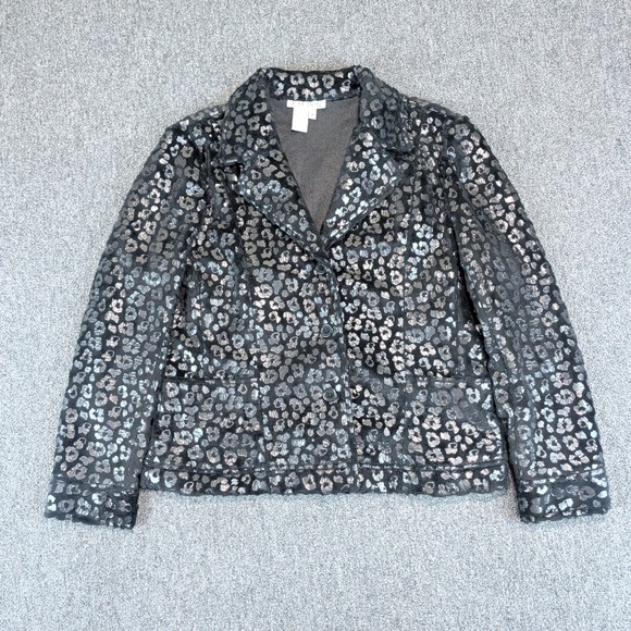 A La Carte Y2K Metallic Leopard Print Faux Fur Blazer Jacket Women Size M Black — photo 2